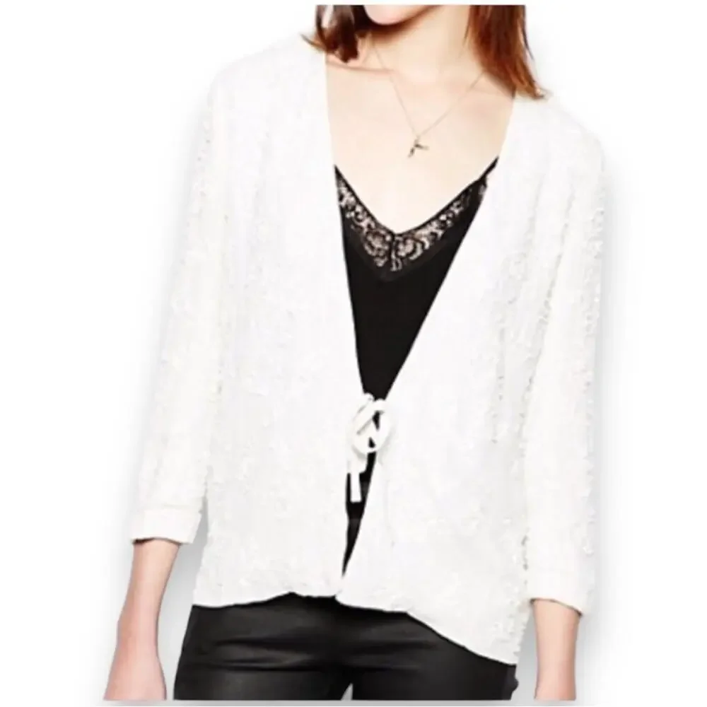French Connection Mimosa Mist Sequined Tie Front Jacket in Daisy White 4 NWT